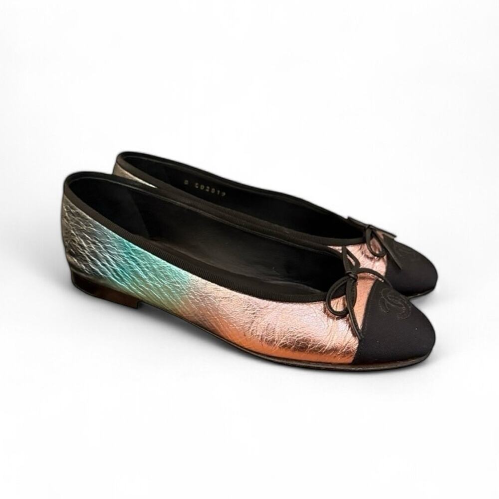 CHANEL rainbow ombre metallic ballet ballerina flats shoes size 38 8 - Picture 5 of 12